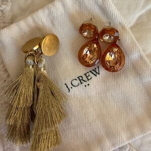 J. Crew Gold Tassel and Orange Gem Earrings